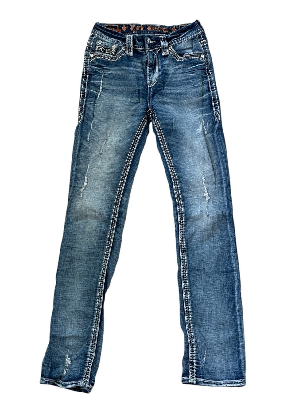 C35- Rock Revival Women’s Skinny Jeans - Faded Blue Wash